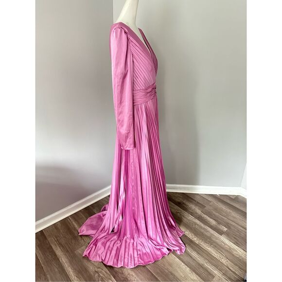 MAC DUGGAL PLEATED LONG SLEEVE V-NECK GOWN - Picture 8 of 10